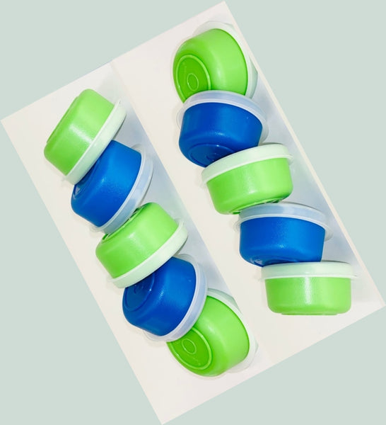 TUPPERWARE 10 TUPPER SMIDGET PILL KEEPER 1-OZ SMIDGETS GREEN & BLUE w SHEER SEALS