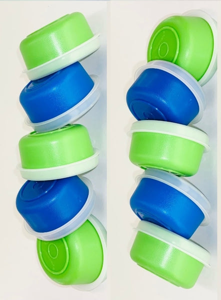 TUPPERWARE 10 TUPPER SMIDGET PILL KEEPER 1-OZ SMIDGETS GREEN & BLUE w SHEER SEALS