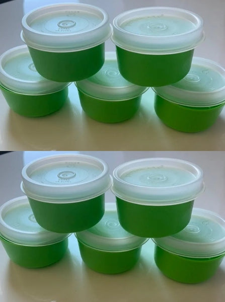 TUPPERWARE 10 TUPPER SMIDGET PILL KEEPER 1-OZ SMIDGETS GREEN & BLUE w SHEER SEALS