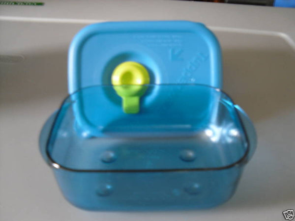 Tupperware Vent N Serve VNS TWO - 2 MICROWAVE 1-CUP SMALL RECTANGLE Parrot Teal