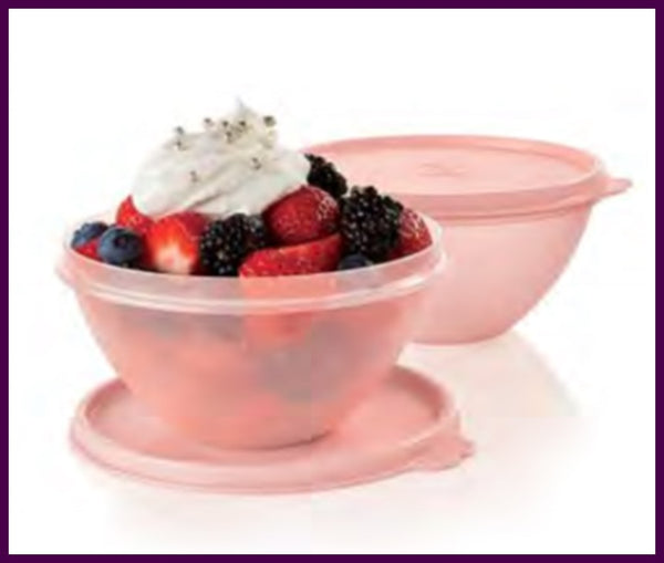 TUPPERWARE 3 Mini 2-cup Wonderlier Nesting Mixing Bowls Salsa Verde Tropical Purple Seals - Plastic Glass and Wax ~ PGW