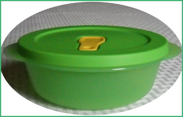 TUPPERWARE CRYSTALWAVE 2 MICROWAVE CONTAINERS 2.5-C ROUND REHEATING MIDORI BOWLS w/ VENTED SEALS