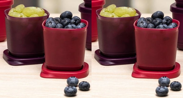 TUPPERWARE 4-Pc RED & PURPLE MINI 110mL Square Round CUBIX Storage Containers Keepers w/ Seals