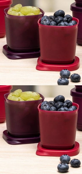 TUPPERWARE 4-Pc RED & PURPLE MINI 110mL Square Round CUBIX Storage Containers Keepers w/ Seals