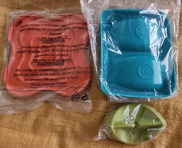 Tupperware 3pc LOT TEAL DUAL SPOON REST - ORANGE SILICONE TRIVET - LIME UTENSIL REST