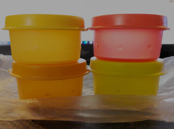 TUPPERWARE TUPPER MINI SMIDGET PILL KEEPER 1-OZ SMIDGETS MANGO ORANGE YELLOW & SALSA VERDE