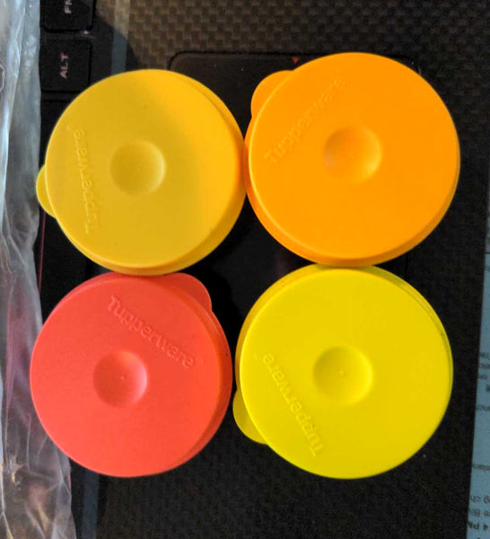 TUPPERWARE TUPPER MINI SMIDGET PILL KEEPER 1-OZ SMIDGETS MANGO ORANGE YELLOW & SALSA VERDE