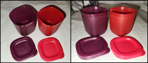 TUPPERWARE 4-Pc RED & PURPLE MINI 110mL Square Round CUBIX Storage Containers Keepers w/ Seals