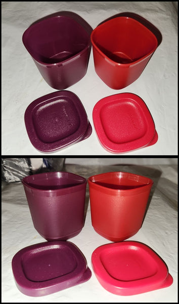 TUPPERWARE 4-Pc RED & PURPLE MINI 110mL Square Round CUBIX Storage Containers Keepers w/ Seals