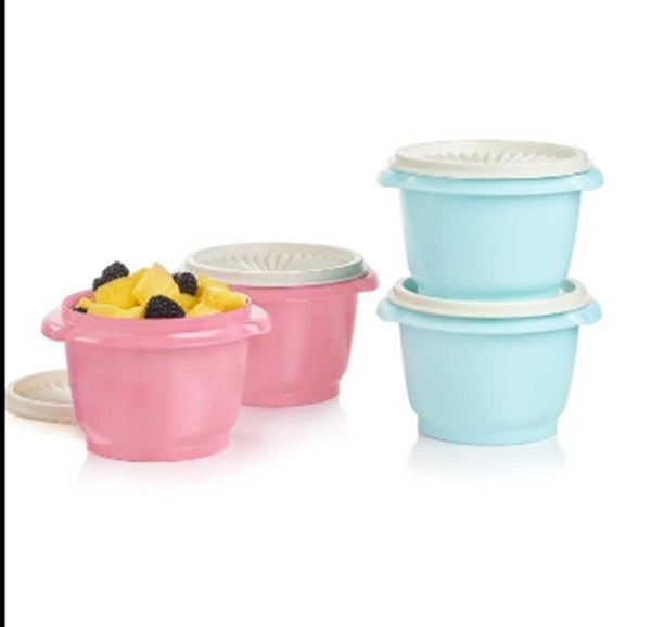 Tupperware Bowls Servalier 20 oz. Set / 2 RADIANT ORCHID Bowls w/ Instant Accordion Round Seals