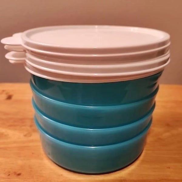 TUPPERWARE 2-C BIG WONDERS BOWL 4 RUBINE BOWLS w/ SNOW WHITE TABBED SEALS - Plastic Glass and Wax ~ PGW