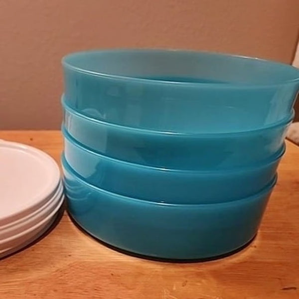 TUPPERWARE 2-C BIG WONDERS BOWL 4 RUBINE BOWLS w/ SNOW WHITE TABBED SEALS - Plastic Glass and Wax ~ PGW
