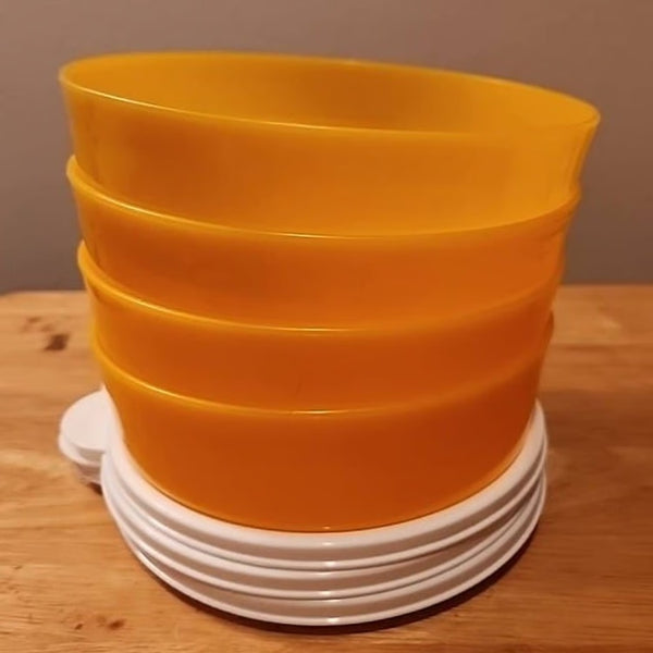 TUPPERWARE 2-C BIG WONDERS BOWL 4 RUBINE BOWLS w/ SNOW WHITE TABBED SEALS - Plastic Glass and Wax ~ PGW