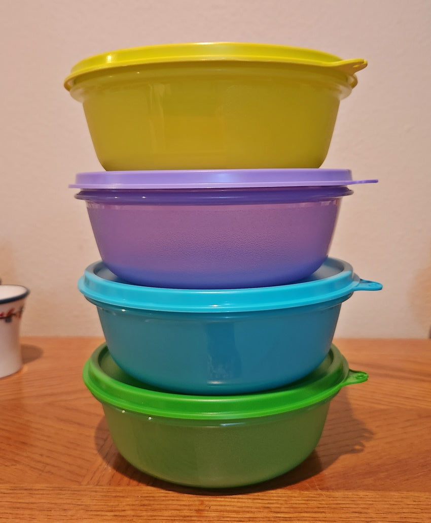 Tupperware. Solid Plastic Bowl - 1000ml, 4 Piece, Multicolour