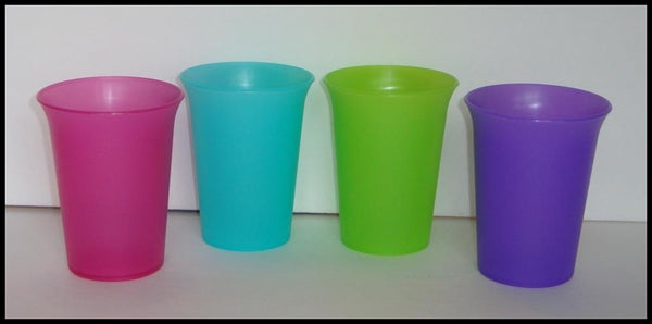 Tupperware 7-oz Bell Tumbler Set/4 RARE COLORS PINK LIME PURPLE AQUA NEW