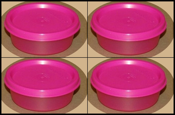 TUPPERWARE MINI SNACK CUPS BOWL SET OF 4 FUCHSIA KISS PINK BOWLS w/ SEALS