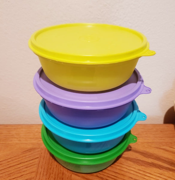 TUPPERWARE Set of 4 Colored Flat Bottom Modular Cereal Storage Bowls 2.5-cup / 600mL