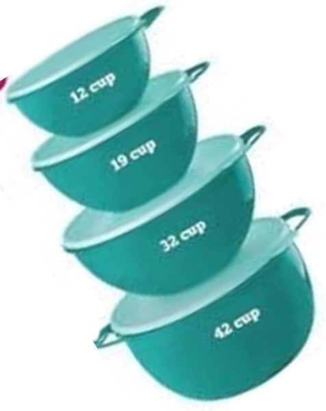 TUPPERWARE THAT'S A BOWL SET OF 4 PARROT TEAL BOWLS ARUBA TABBED SEALS