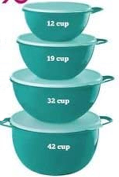 TUPPERWARE THAT'S A BOWL SET OF 4 PARROT TEAL BOWLS ARUBA TABBED SEALS