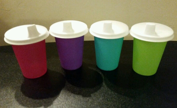 Tupperware 7-oz Bell Tumbler Set/4 RARE COLORS PINK LIME PURPLE AQUA NEW