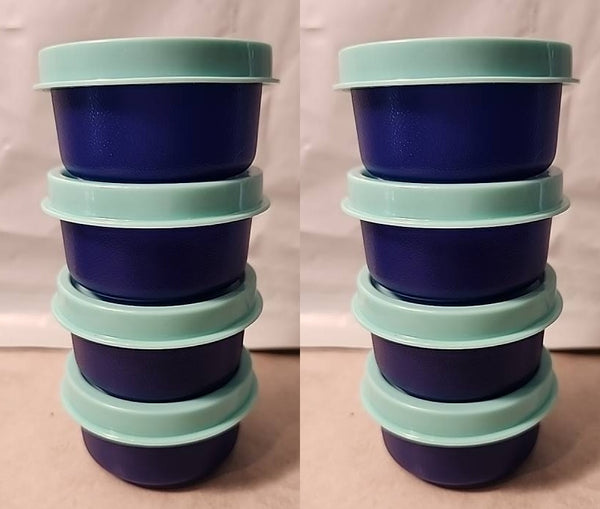 TUPPERWARE 8 TUPPER SMIDGET PILL KEEPER 1-OZ SMIDGETS BLUE BASE & SEALS