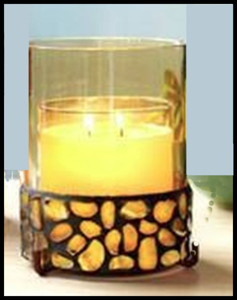 PARTYLITE AURORA CANDLE SLEEVE COLORED STONE GLASS PILLAR JAR HOLDER NIB