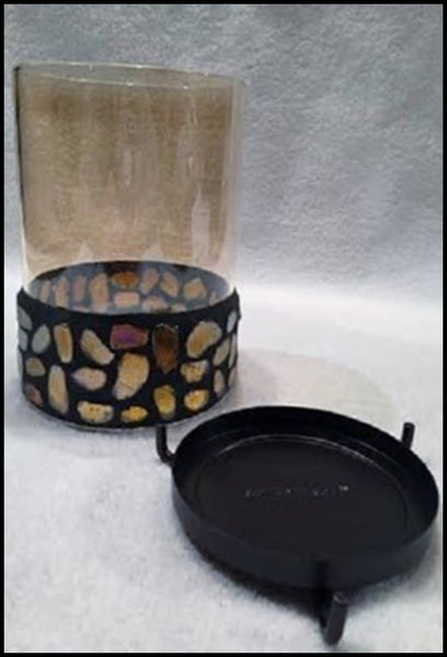PARTYLITE AURORA CANDLE SLEEVE COLORED STONE GLASS PILLAR JAR HOLDER NIB