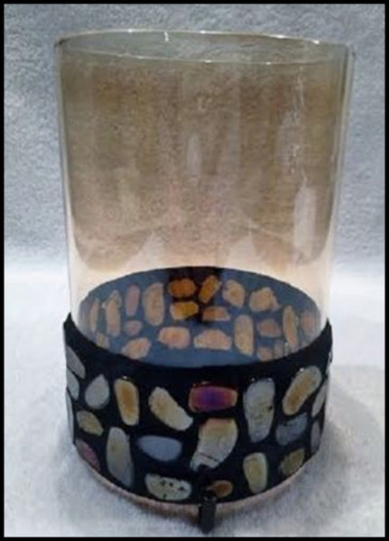 PARTYLITE AURORA CANDLE SLEEVE COLORED STONE GLASS PILLAR JAR HOLDER NIB