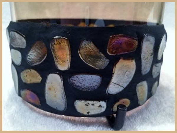 PARTYLITE AURORA CANDLE SLEEVE COLORED STONE GLASS PILLAR JAR HOLDER NIB