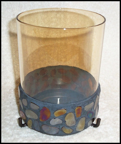 PARTYLITE AURORA CANDLE SLEEVE COLORED STONE GLASS PILLAR JAR HOLDER NIB