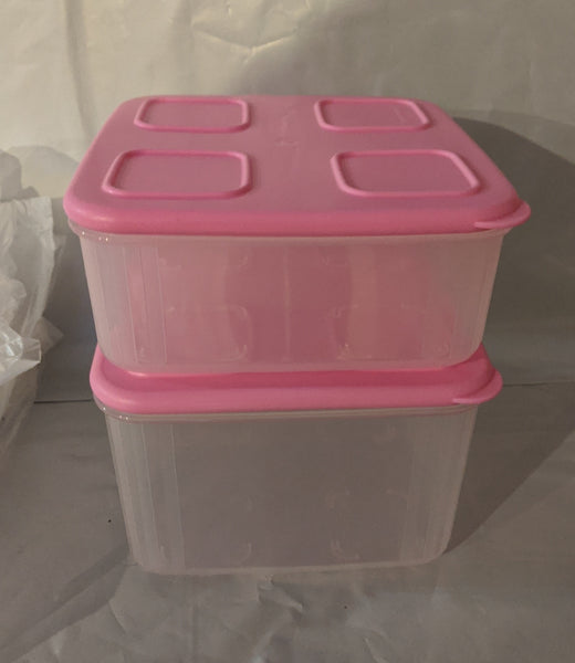 Tupperware CLEARLY ELEGANT 2 CLEAR MATES MINI 2 SQUARE CONTAINERS GRAPE PURPLE