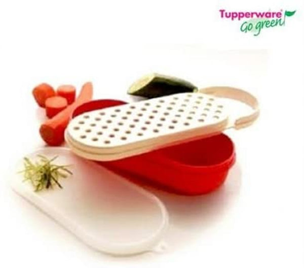 Tupperware 3 Pc HANDY GRATER & OVAL STORAGE KEEPER RED / BEIGE / SHEER NEW