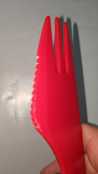 Tupperware 2 RED ALL-IN-ONE MULTI-PURPOSE UTENCIL KNIFE SPOON & FORK NEW RARE
