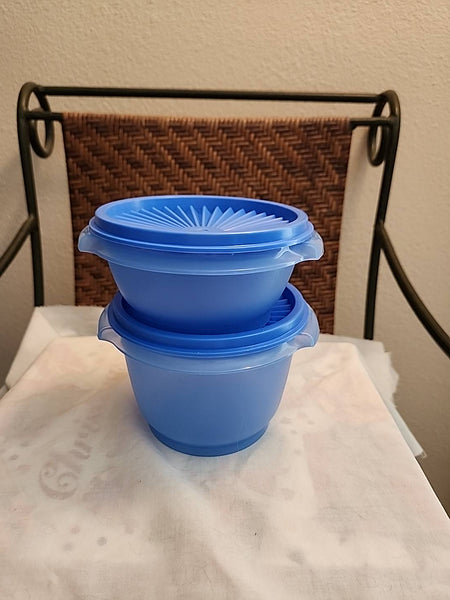 Tupperware TWO SHEER Servalier Bowls 1-10 oz. & 1-20-oz Bowl w/ LILAC PURPLE Round Seals
