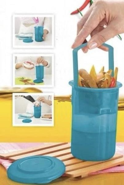 TUPPERWARE SET OF TWO 3-Pc SMALL ROUND Pick-A-Deli 2-cup Container ea. E-Z LIFT Strainer NEW