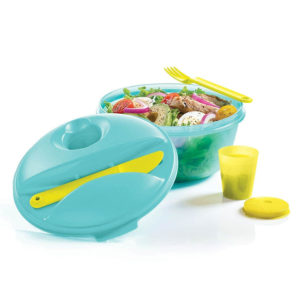 Tupperware 1 SALAD LUNCH ON THE GO KIWI UTENSILS & 2-oz MINI MIDGET AZURE BLUE BOWL / SEAL