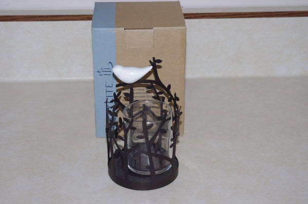 PartyLite SONGBIRD VOTIVE TEALIGHT BRONZE / CERAMIC CANDLE HOLDER NIB