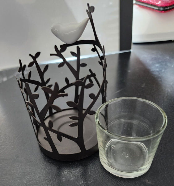 PartyLite SONGBIRD VOTIVE TEALIGHT BRONZE / CERAMIC CANDLE HOLDER NIB