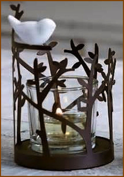 PartyLite SONGBIRD VOTIVE TEALIGHT BRONZE / CERAMIC CANDLE HOLDER NIB