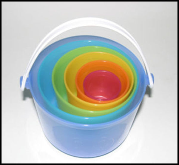 Tupperware TOTE-EM PAILS TOY KIDS EDUCATIONAL CARRY ALL BEACH BUCKETS - Plastic Glass and Wax ~ PGW