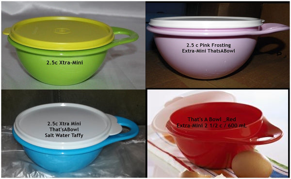 TUPPERWARE TWO 2.5-C EXTRA MINI THATS A BOWL PARROTFISH BOWLS w ARUBA TABBED SEALS - Plastic Glass and Wax ~ PGW