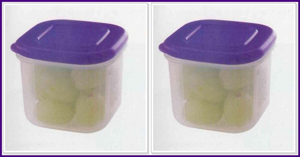 Tupperware CLEARLY ELEGANT 2 CLEAR MATES MINI 2 SQUARE CONTAINERS PURPLE KIWI