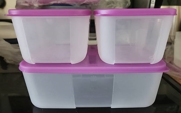 TUPPERWARE SET/3 FREEZER MATES 1 MEDIUM DEEP 2 SMALL DEEP STORAGE CONTAINERS