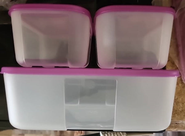 TUPPERWARE SET/3 FREEZER MATES 1 MEDIUM DEEP 2 SMALL DEEP STORAGE CONTAINERS