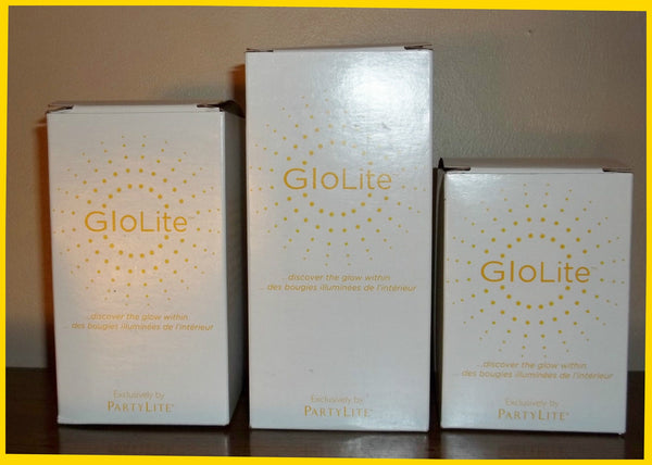 PartyLite GLOLITE GLOW LIGHT PILLAR GARDEN TRIO 3x4 3x5 3x6 GERANIUM CITRONELLA