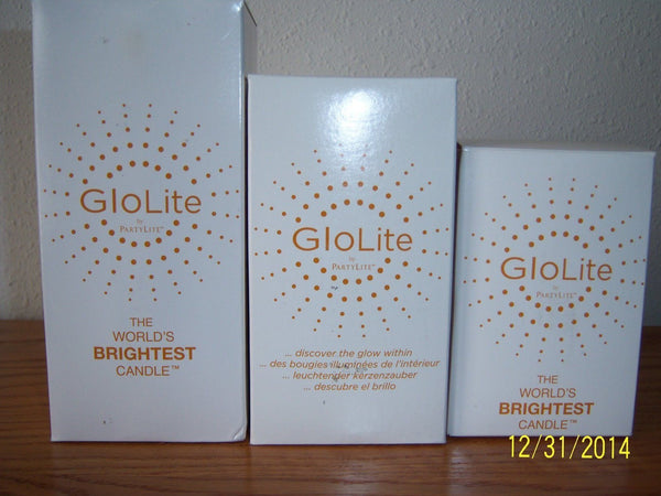 PartyLite GLOLITE GLOW LIGHT PILLAR GARDEN TRIO 3x4 3x5 3x6 GERANIUM CITRONELLA