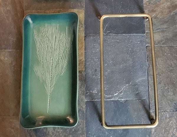 SOUTHERN LIVING @ HOME WH MOUNT VERNON PINE SPRIG TRAY GREEN RECTANGLE SERVING