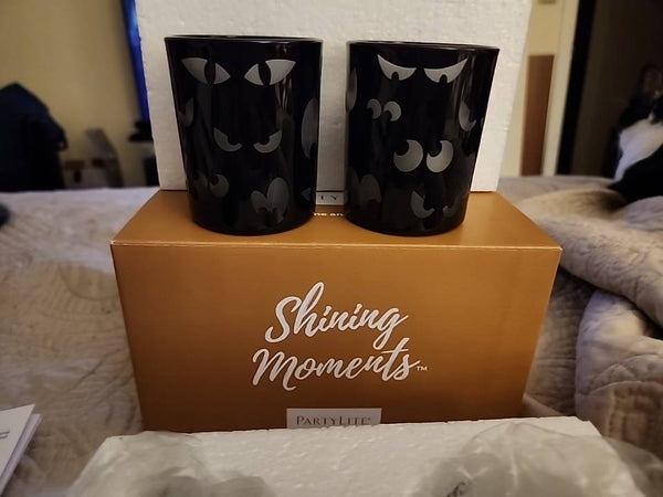 PartyLite SPOOKY EYES SET of TWO (2) VOTIVE TEALIGHT CANDLE HOLDERS NIB