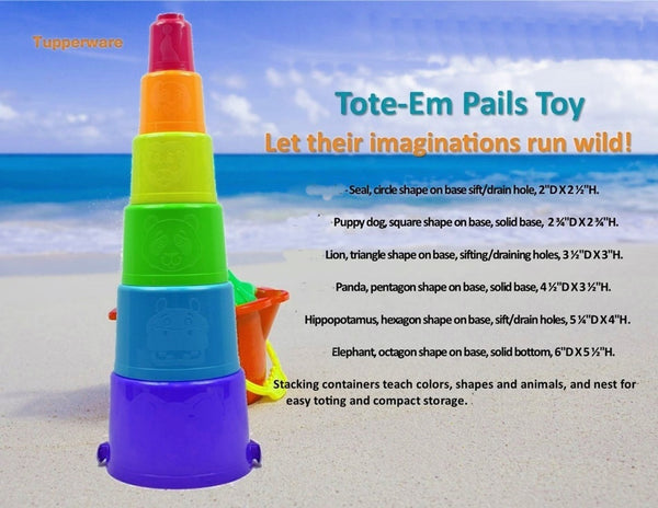 Tupperware TOTE-EM PAILS TOY KIDS EDUCATIONAL CARRY ALL BEACH BUCKETS - Plastic Glass and Wax ~ PGW