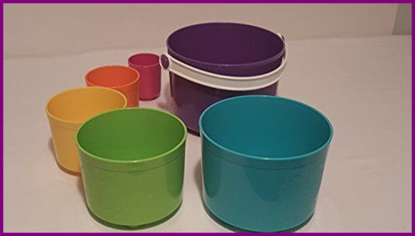Tupperware TOTE-EM PAILS TOY KIDS EDUCATIONAL CARRY ALL BEACH BUCKETS - Plastic Glass and Wax ~ PGW